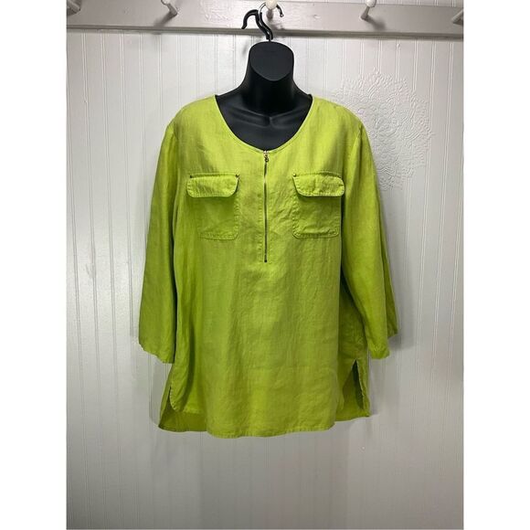 COMPANY ELLEN TRACY 100% Linen High Low Tunic Shirt - Picture 1 of 6